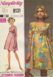 8131 1969  SIMPLICITY  DESIGNER SLEEVES OR NOT EMPIRE SWING DRESS PATTERN 16